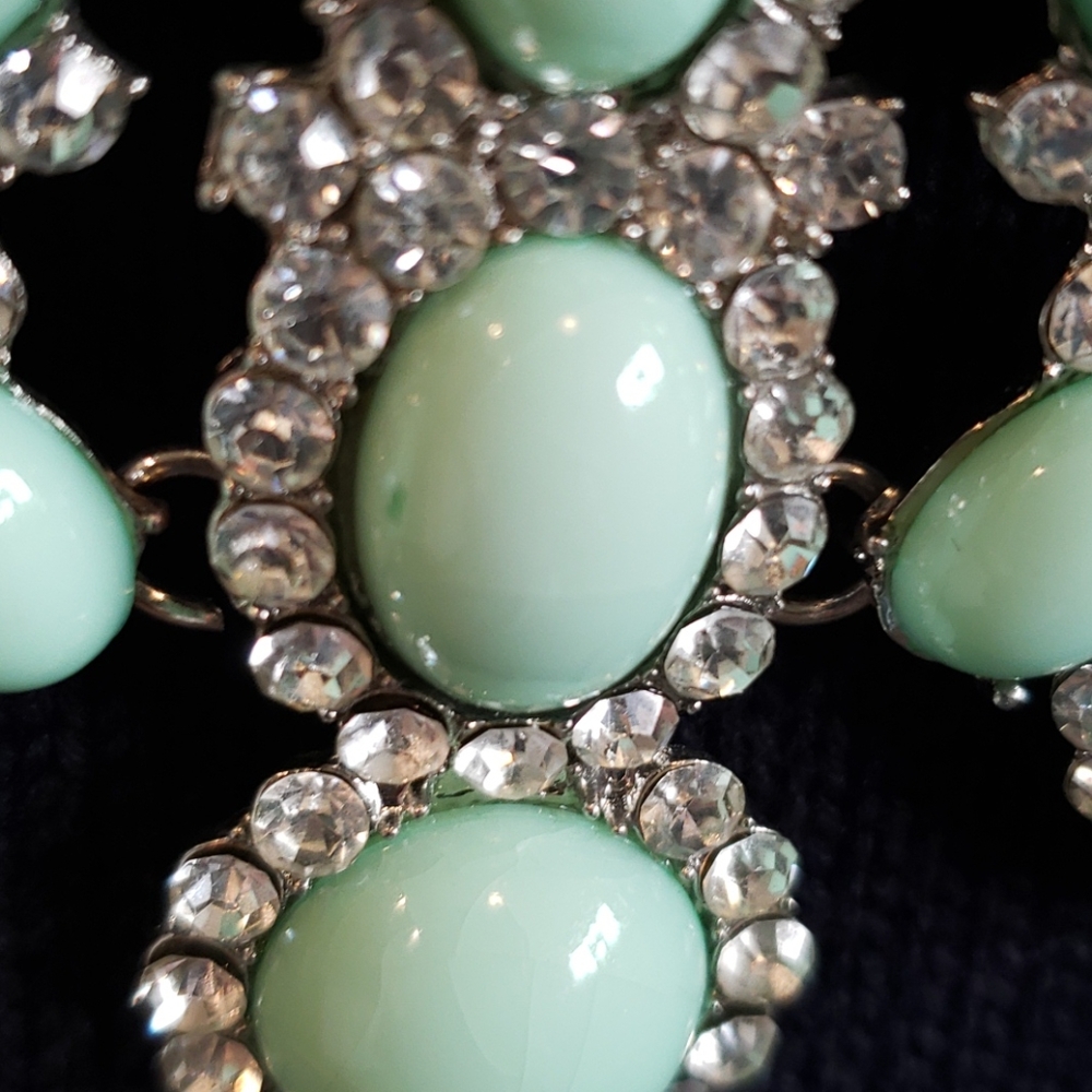 Aqua & Clear Stones Silvertone Bib Necklace - Picture 6 of 12